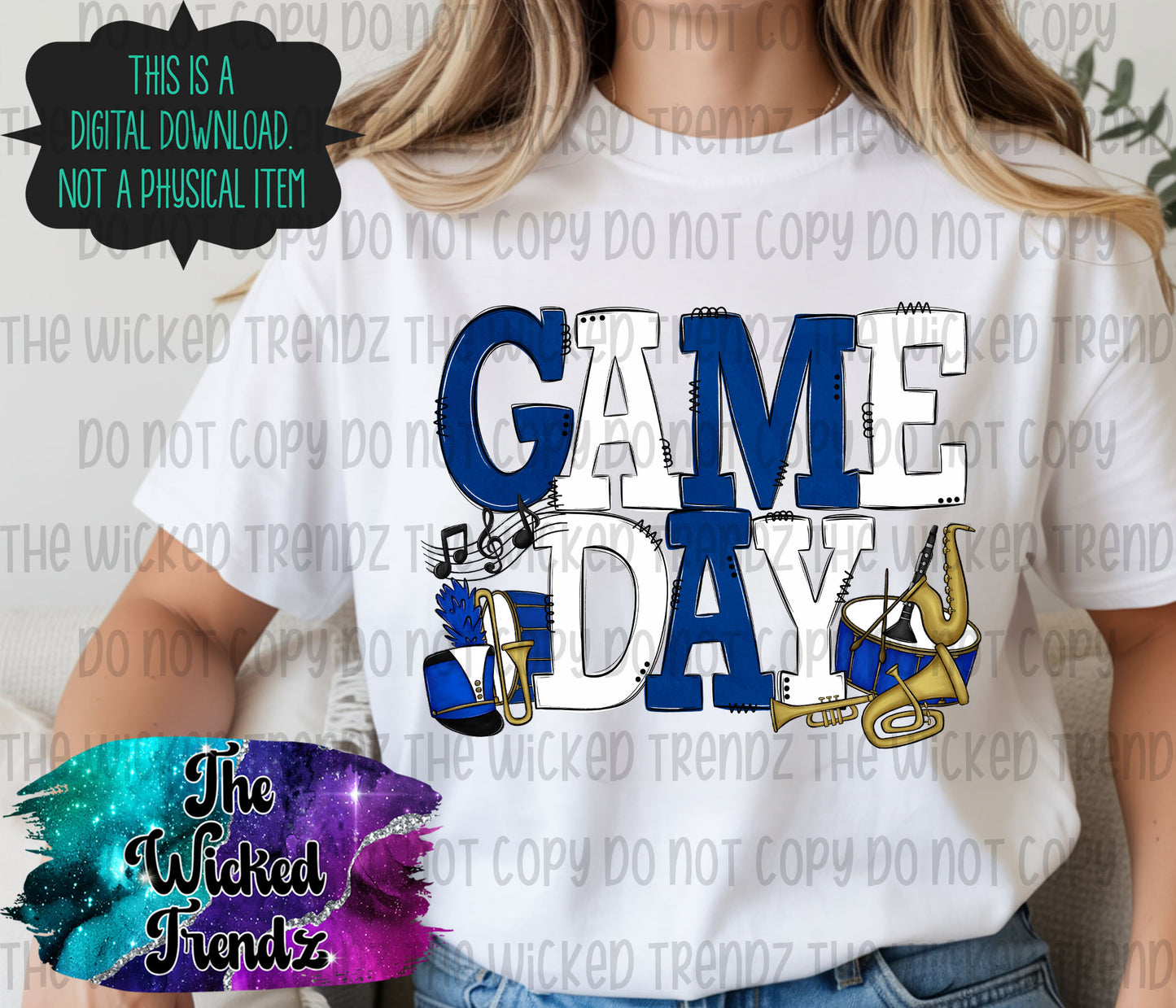 Game Day Marching Band Navy Blue and White School Colors Digital Design