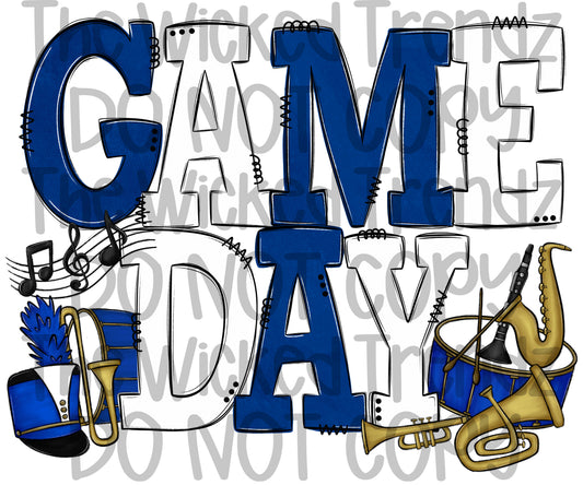 Game Day Marching Band Navy Blue and White School Colors Digital Design