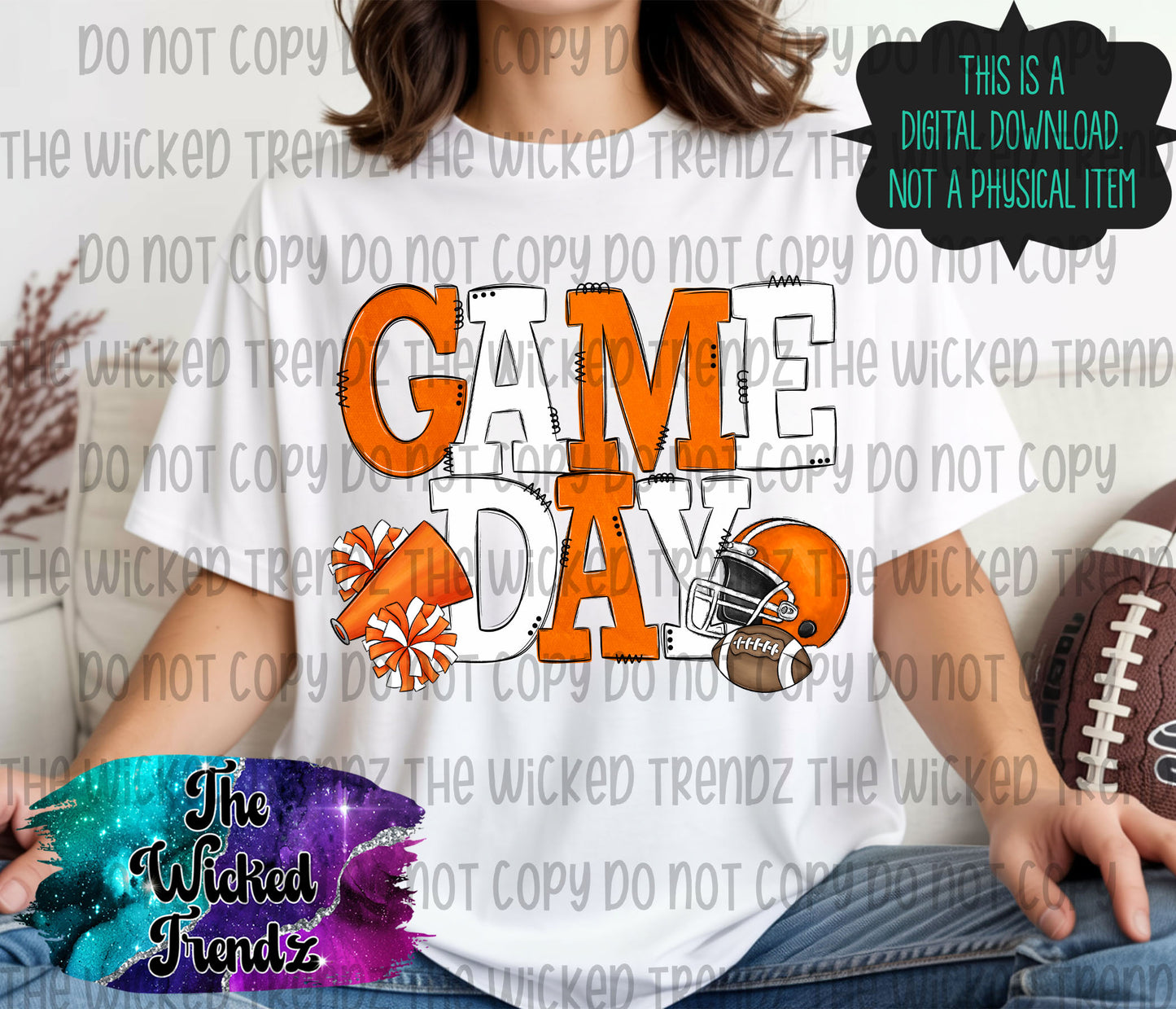 Game Day Orange and White Football Cheer Team Digital Design