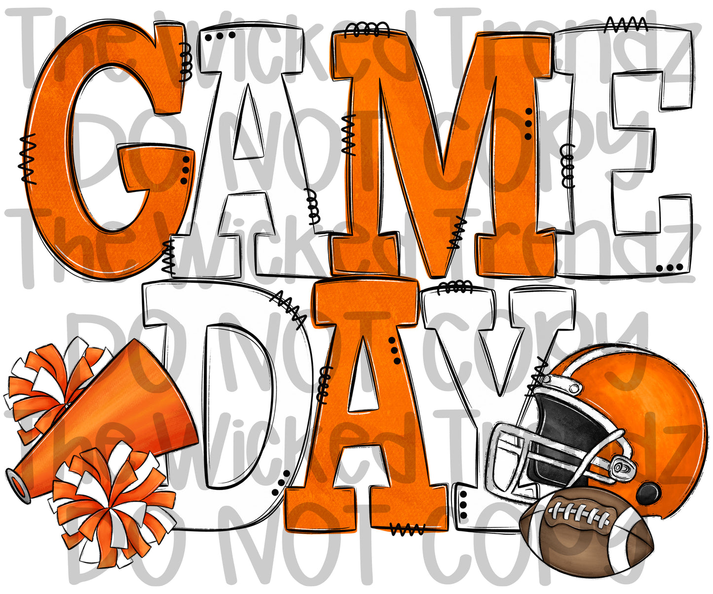 Game Day Orange and White Football Cheer Team Digital Design