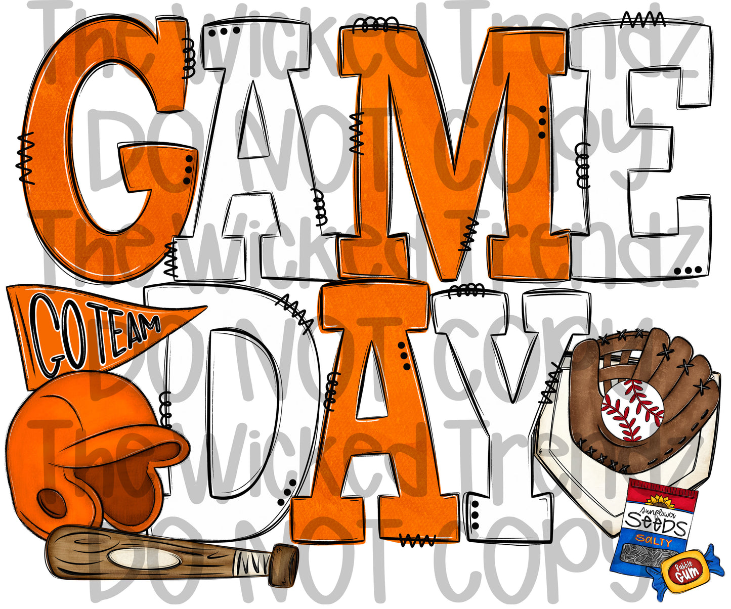 Game Day Orange and White Baseball Team Digital Design