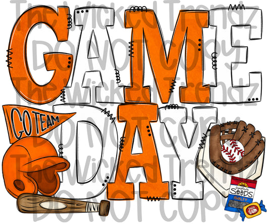 Game Day Orange and White Baseball Team Digital Design