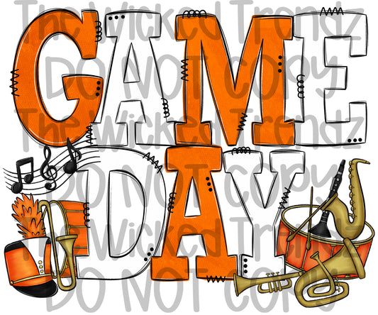 Game Day Marching Band Orange and White School Colors Digital Design