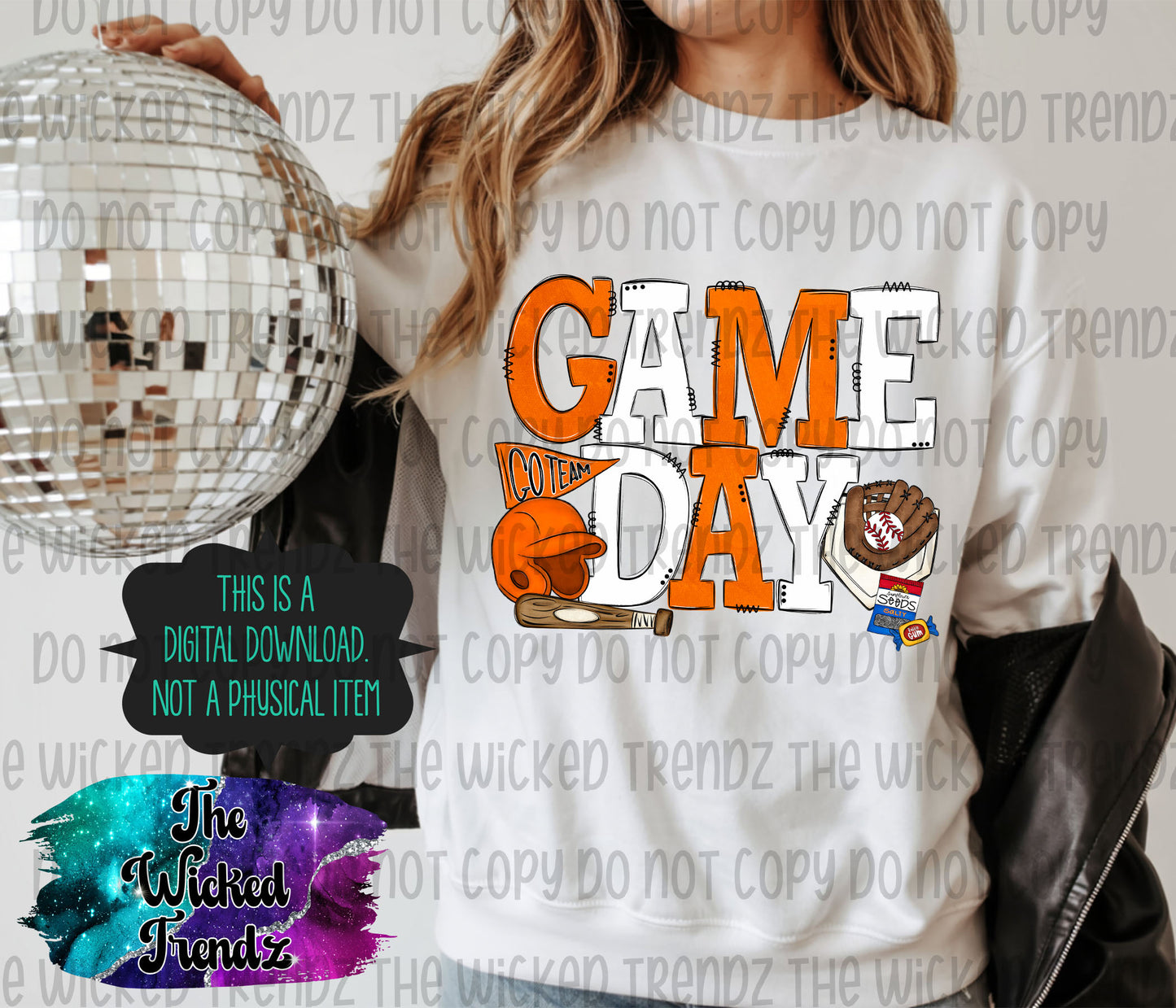 Game Day Orange and White Baseball Team Digital Design