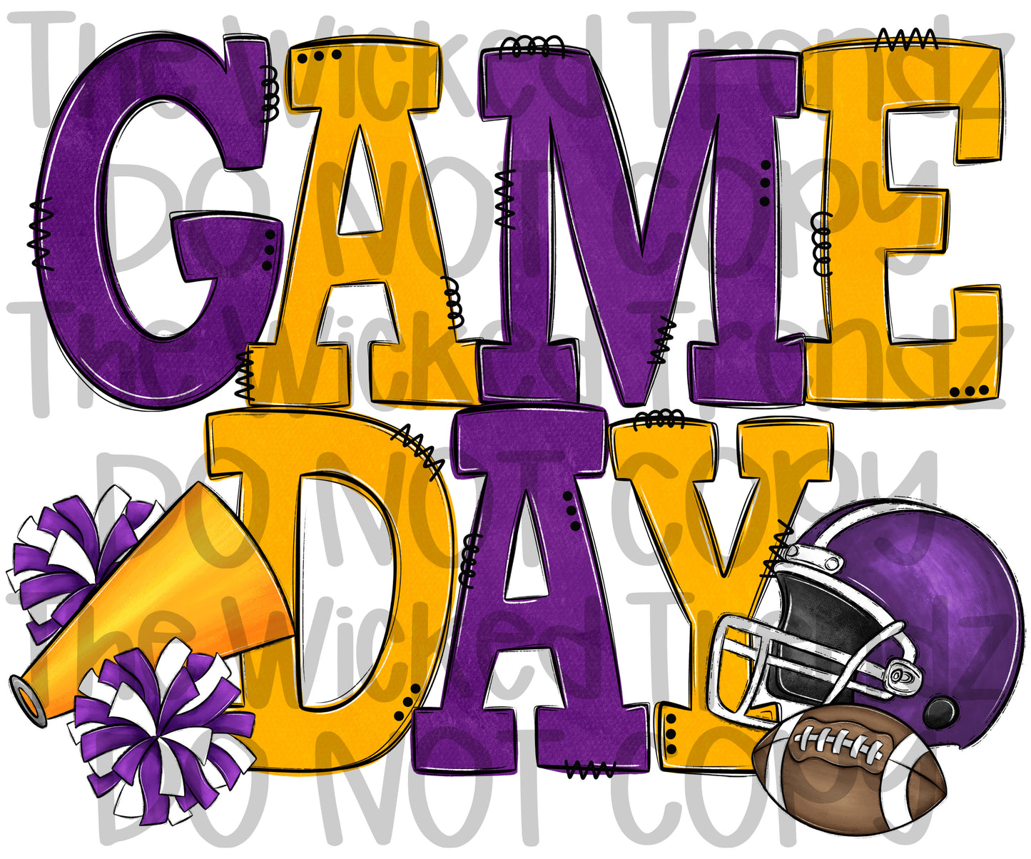 Game Day Purple and Yellow Football Cheer Team Digital Design