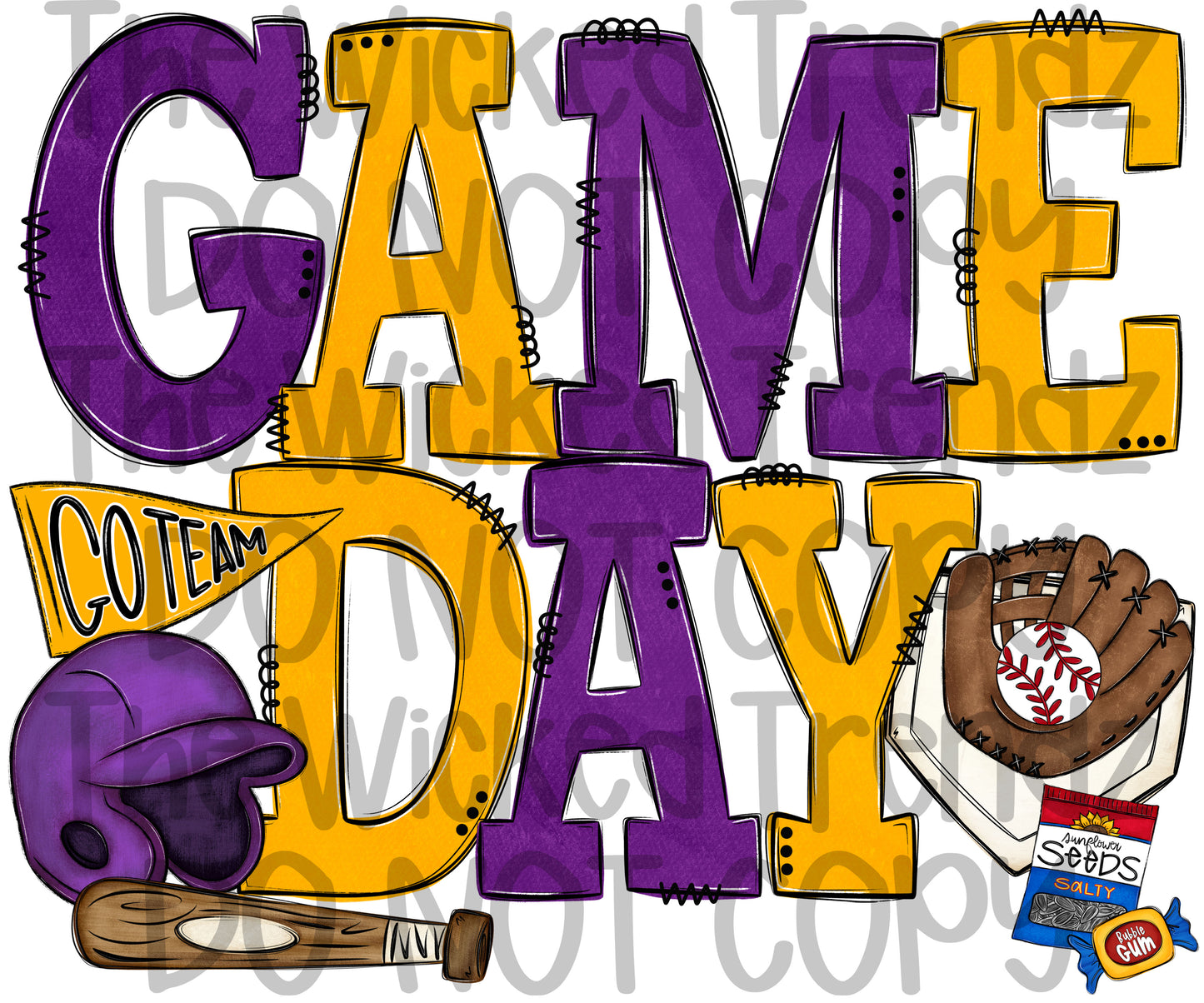 Game Day Purple and Yellow Baseball Team Digital Design