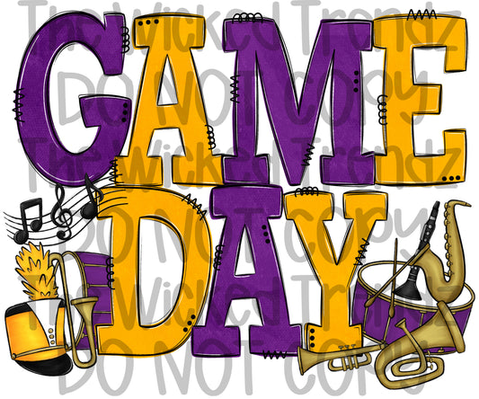 Game Day Marching Band Purple and Yellow School Colors Digital Design