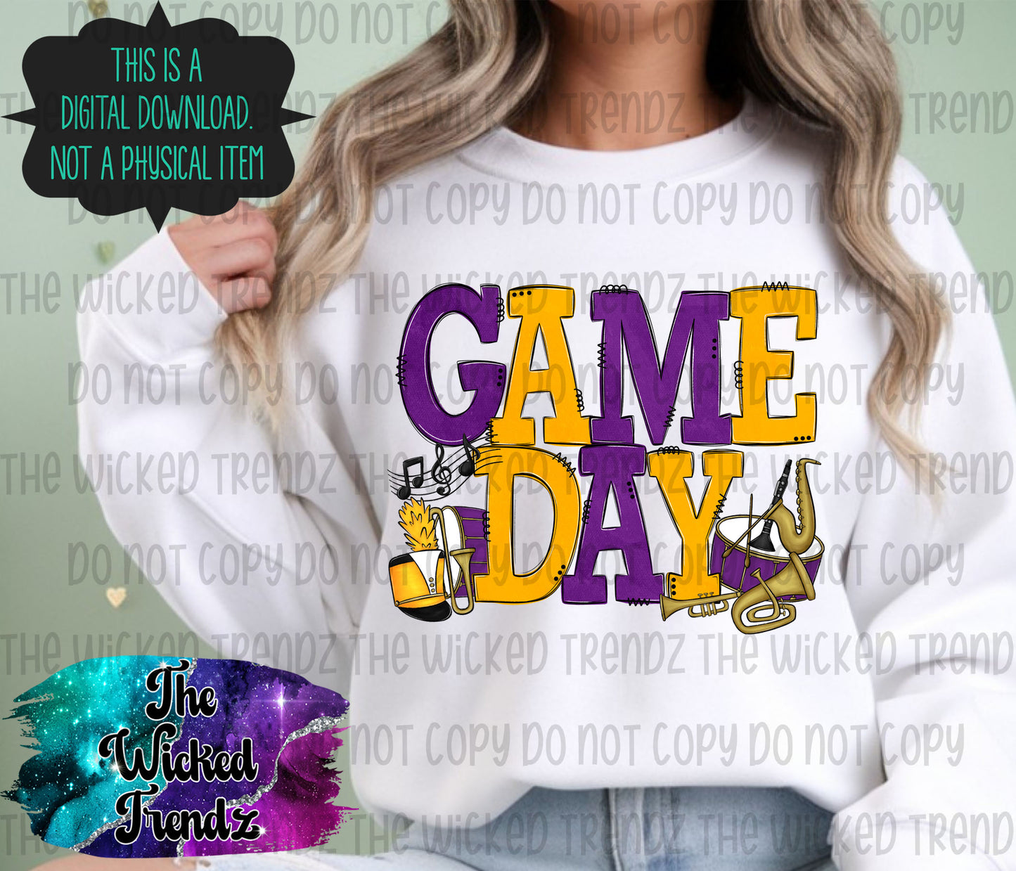 Game Day Marching Band Purple and Yellow School Colors Digital Design