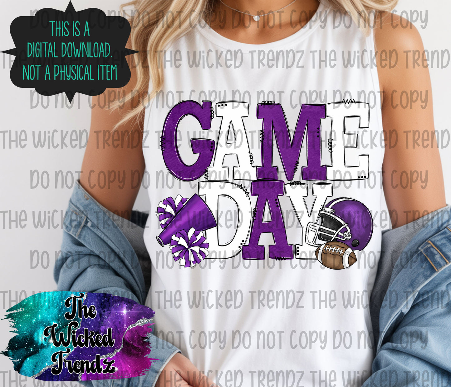 Game Day Purple and White Football Cheer Team Digital Design
