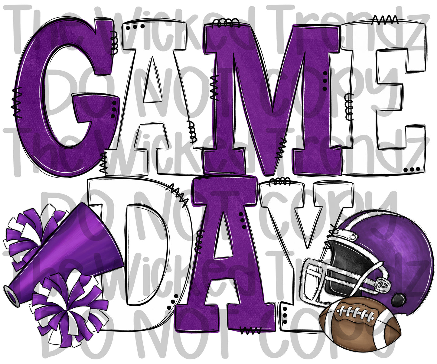 Game Day Purple and White Football Cheer Team Digital Design