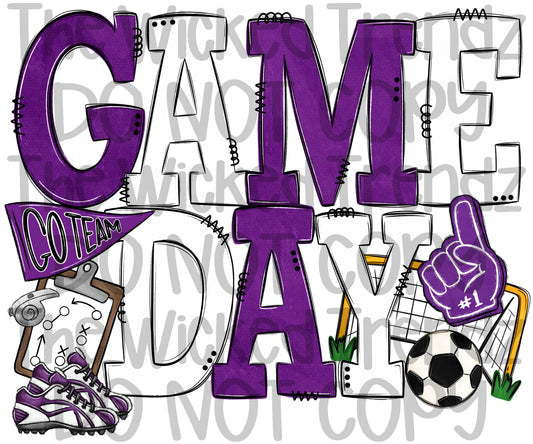 Game Day Soccer Team Purple and White Colors Mascot Digital Design