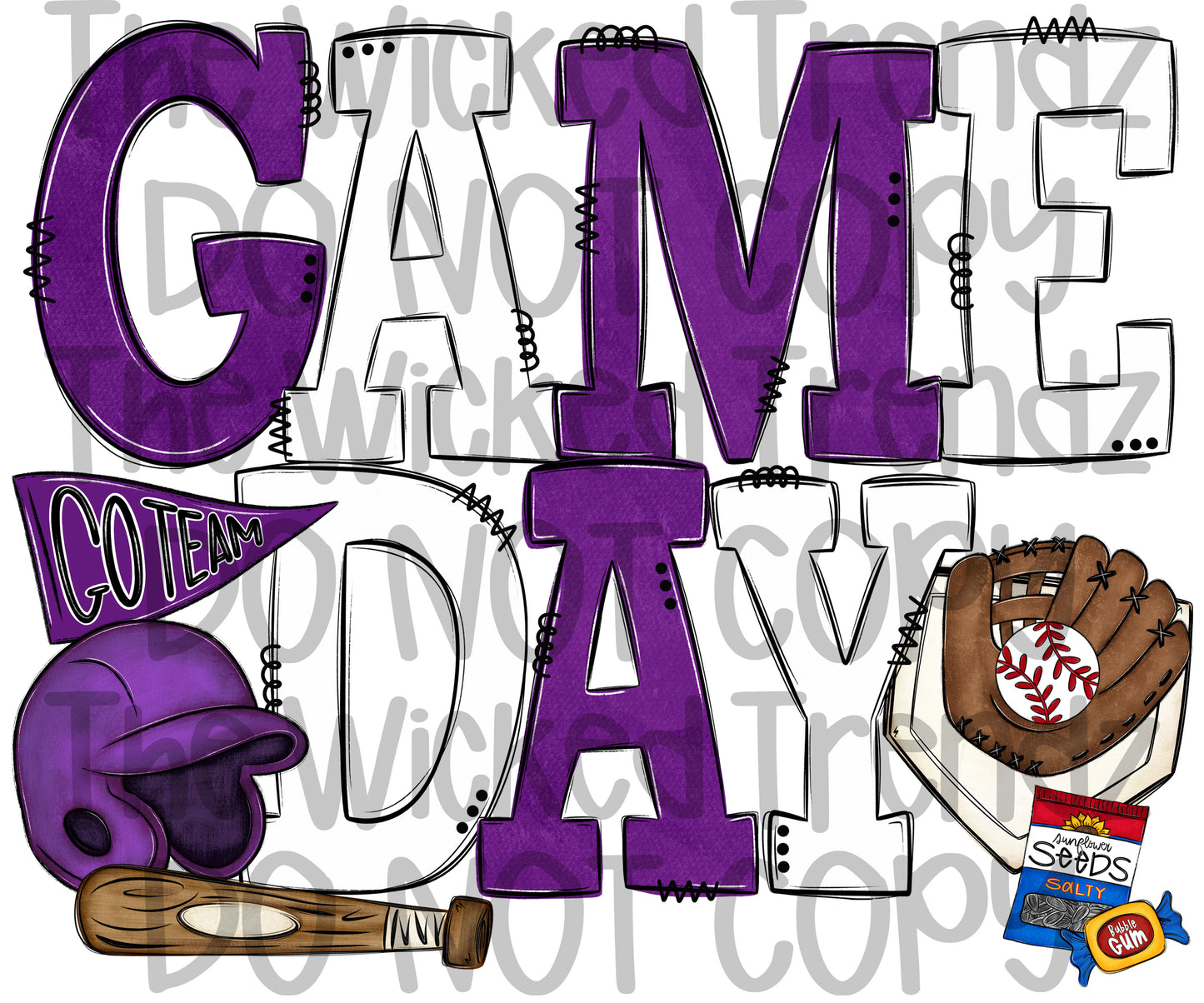 Game Day Purple and White Baseball Team Digital Design