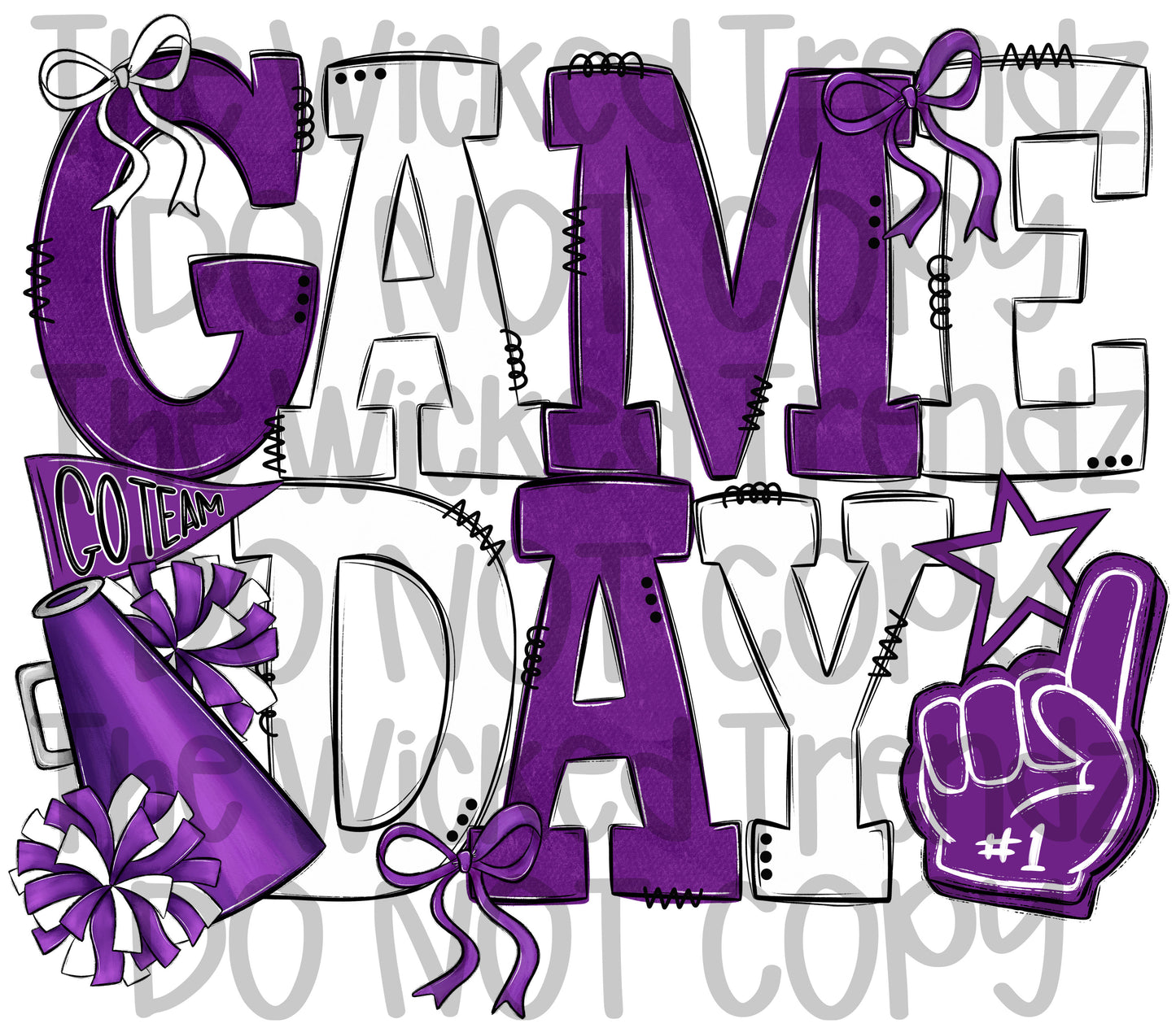 Game Day Purple and White Cheer Cheerleading Digital Design Spirit Shirt Design