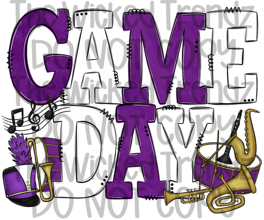 Game Day Marching Band Purple and White School Colors Digital Design