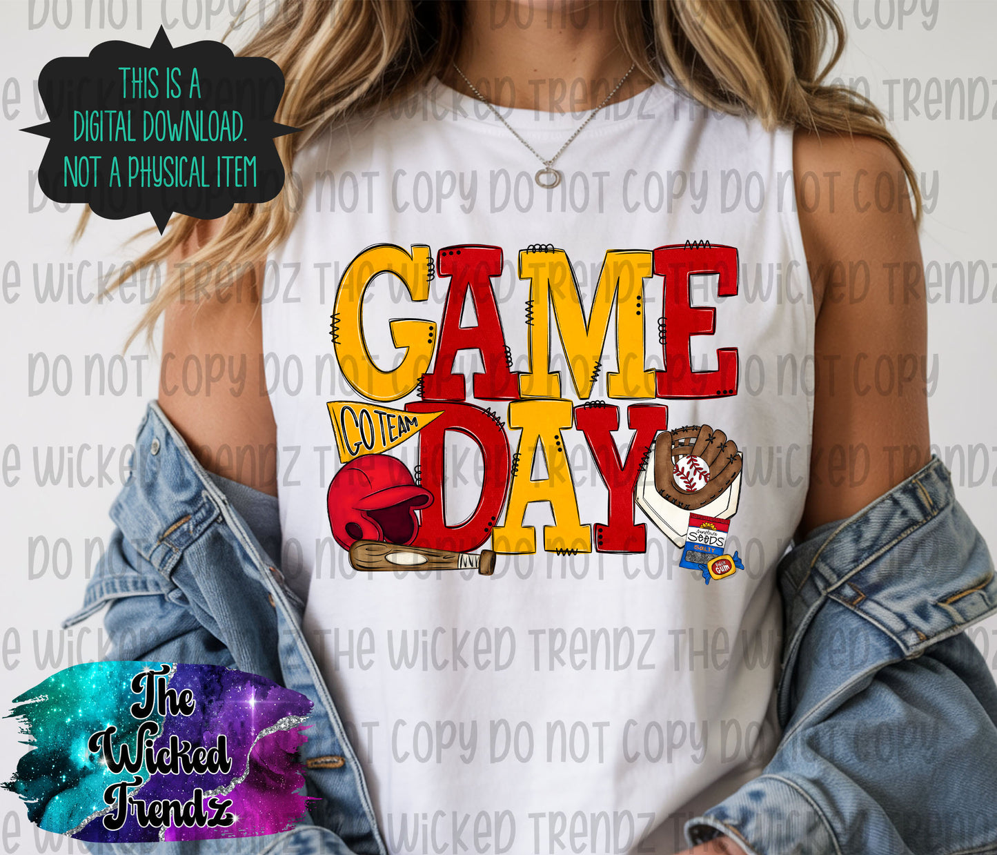 Game Day Red and Yellow Baseball Team Digital Design