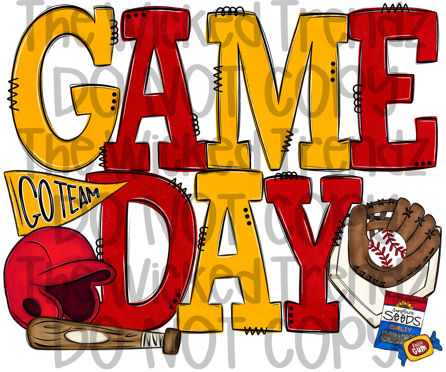 Game Day Red and Yellow Baseball Team Digital Design