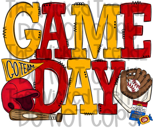Game Day Red and Yellow Baseball Team Digital Design