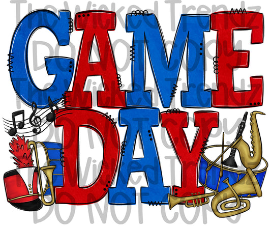 Game Day Marching Band Red and Blue School Colors Digital Design