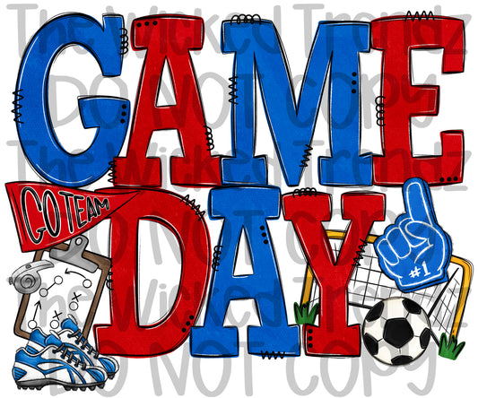Game Day Soccer Team Blue and Red Colors Mascot Digital Design