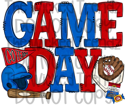 Game Day Red and Blue Baseball Team Digital Design