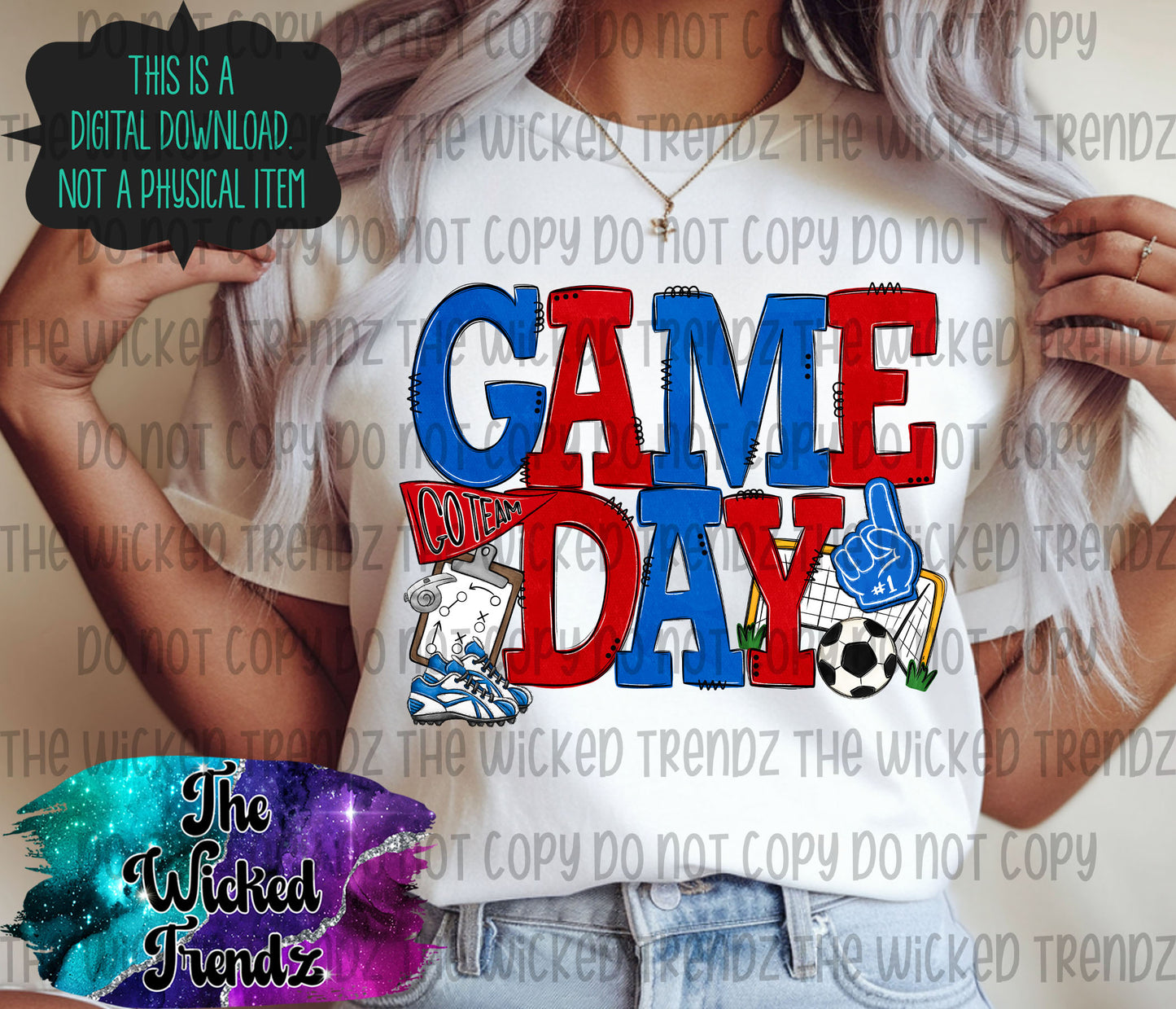 Game Day Soccer Team Blue and Red Colors Mascot Digital Design