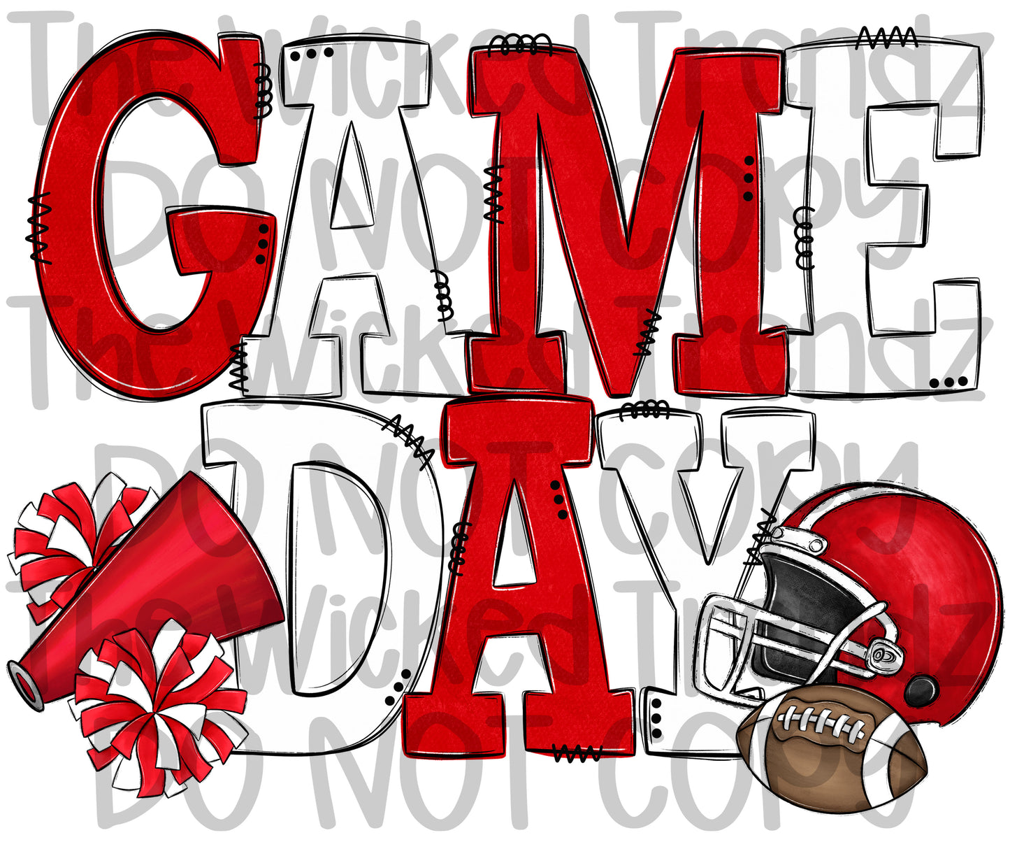 Game Day Red and White Football Cheer Team Digital Design