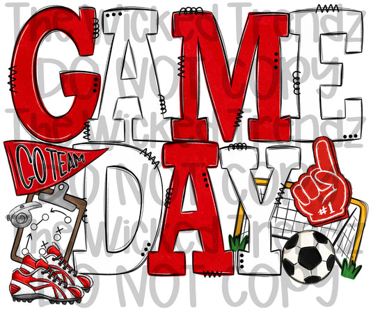 Game Day Soccer Team Red and White Colors Mascot Digital Design