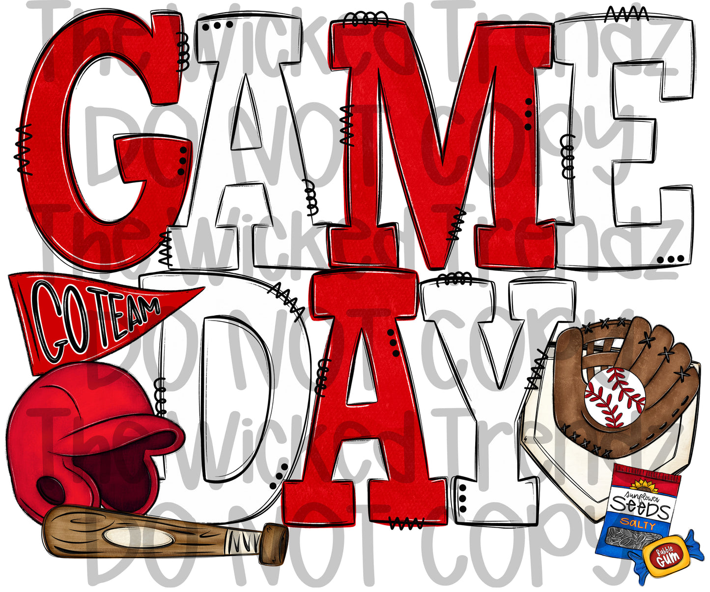 Game Day Red and White Baseball Team Digital Design