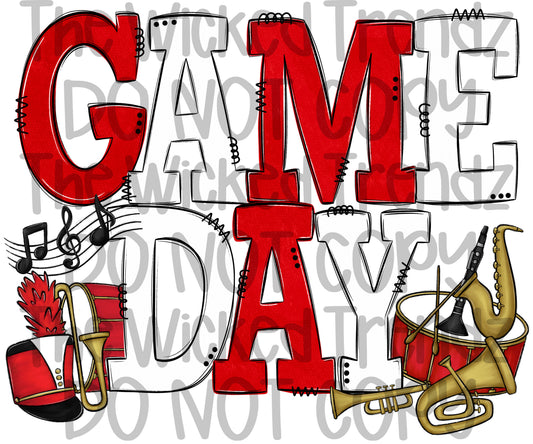 Game Day Marching Band Red and White School Colors Digital Design