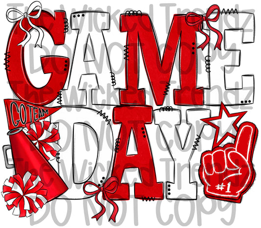 Game Day Red and White Cheer Cheerleading Digital Design Spirit Shirt Design