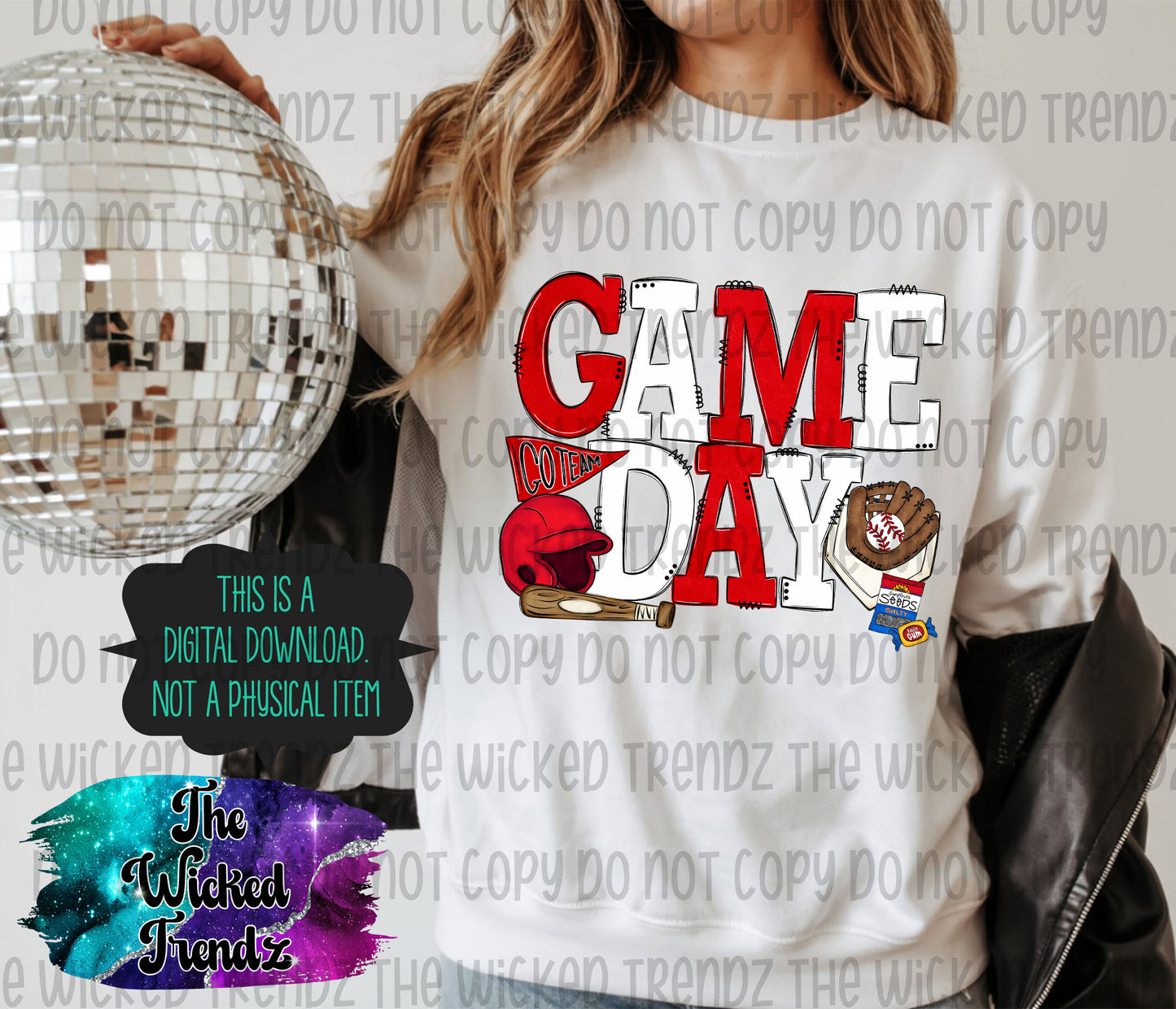 Game Day Red and White Baseball Team Digital Design