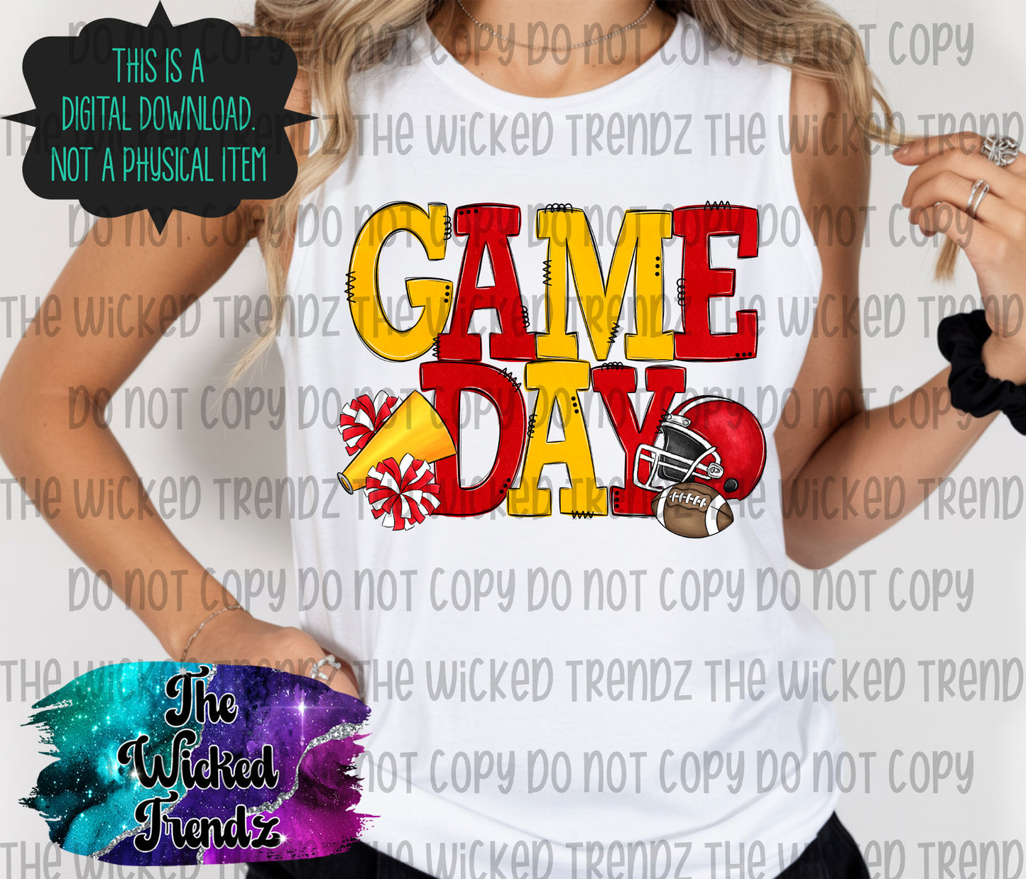 Game Day Red and Yellow Football Cheer Team Digital Design
