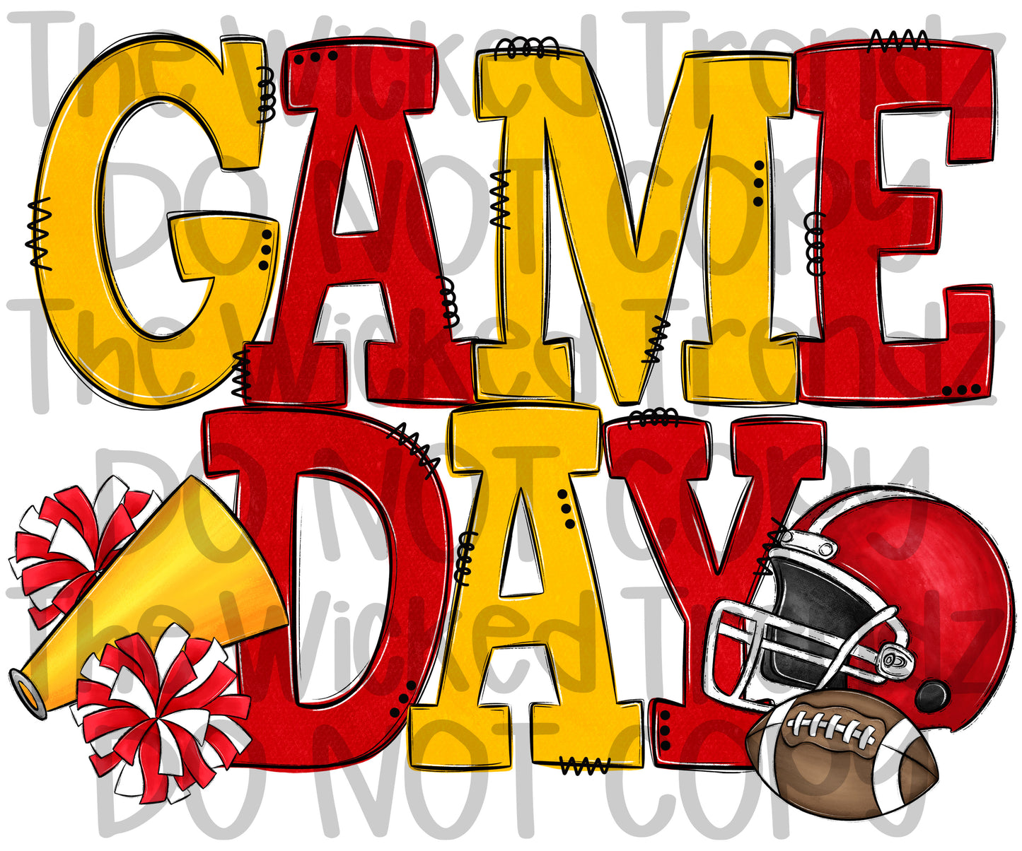 Game Day Red and Yellow Football Cheer Team Digital Design