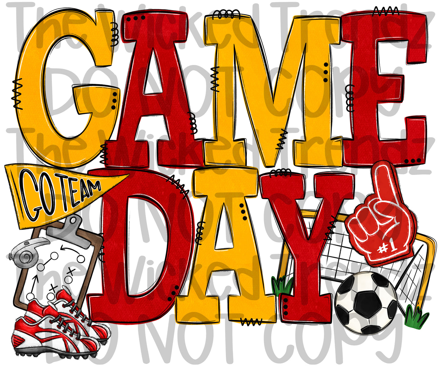 Game Day Soccer Team Red and Yellow Colors Mascot Digital Design