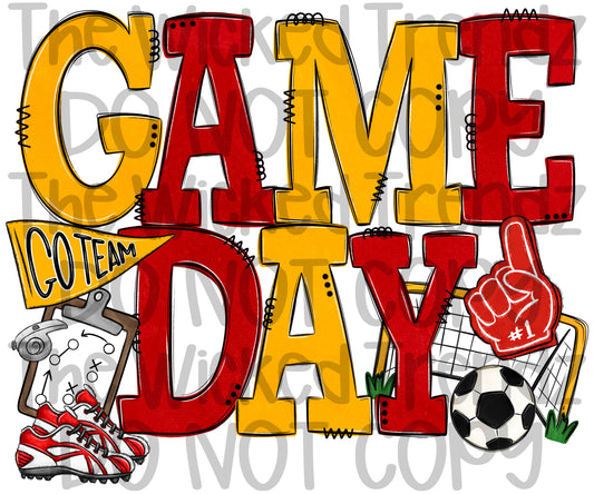 Game Day Soccer Team Red and Yellow Colors Mascot Digital Design