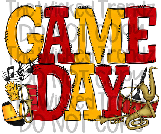 Game Day Marching Band Red and Yellow School Colors Digital Design