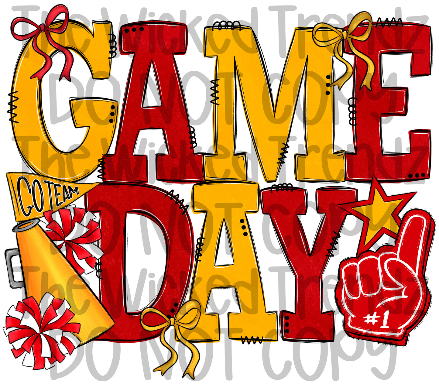 Game Day Red and Yellow Cheer Cheerleading Digital Design Spirit Shirt Design