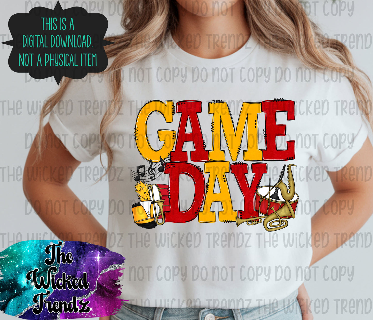 Game Day Marching Band Red and Yellow School Colors Digital Design