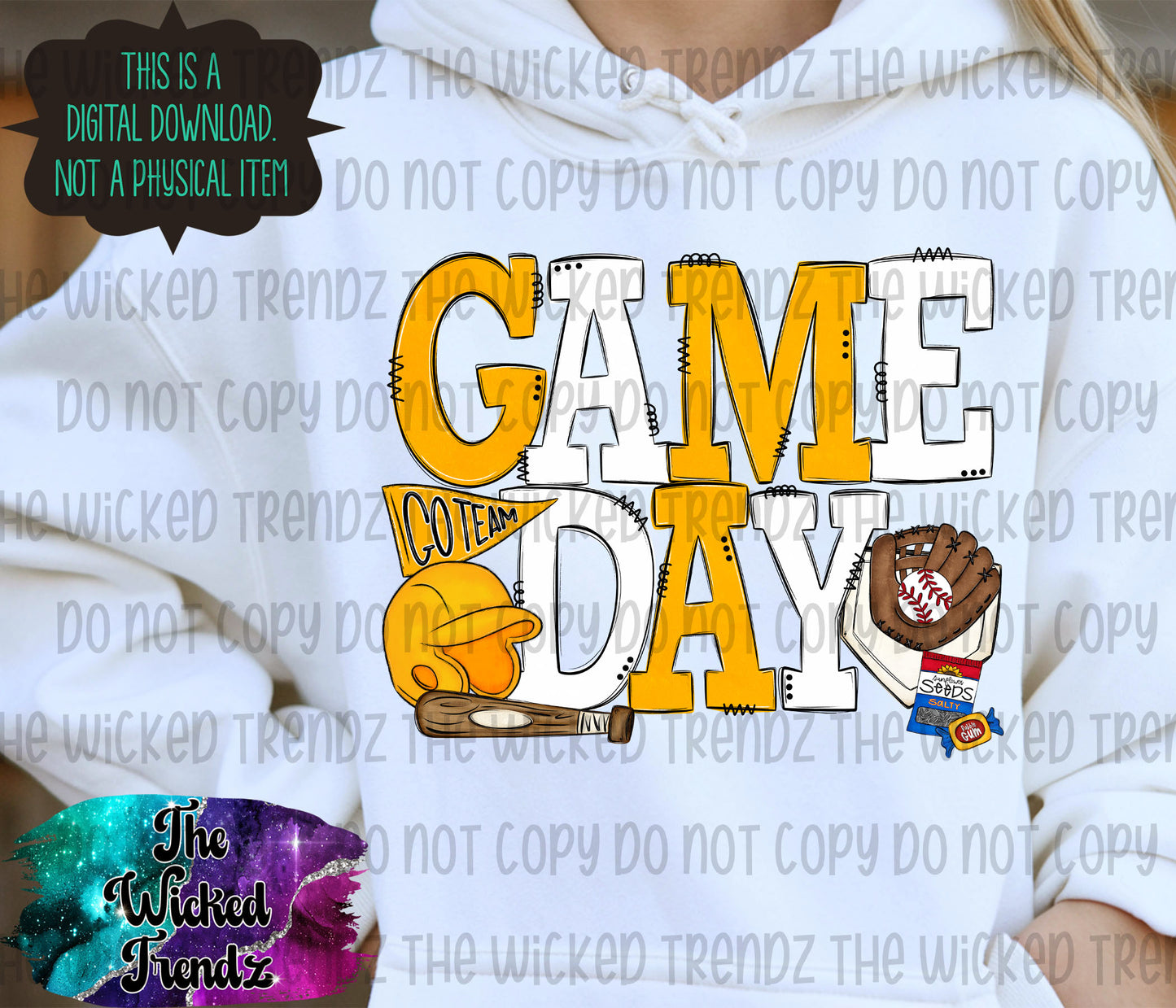 Game Day Yellow and White Baseball Team Digital Design