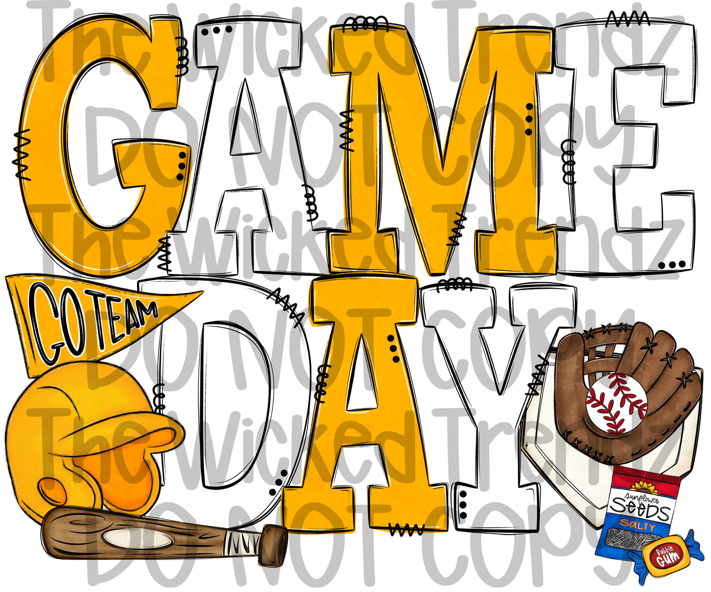 Game Day Yellow and White Baseball Team Digital Design