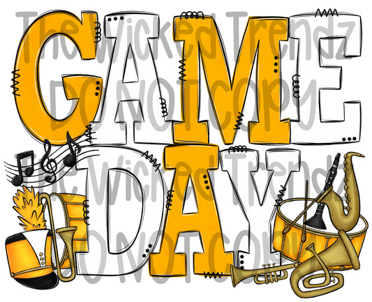 Game Day Marching Band Yellow and White School Colors Digital Design