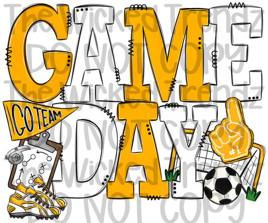 Game Day Soccer Team Yellow and White Colors Mascot Digital Design
