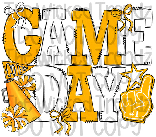 Game Day Yellow and White Cheer Cheerleading Digital Design Spirit Shirt Design