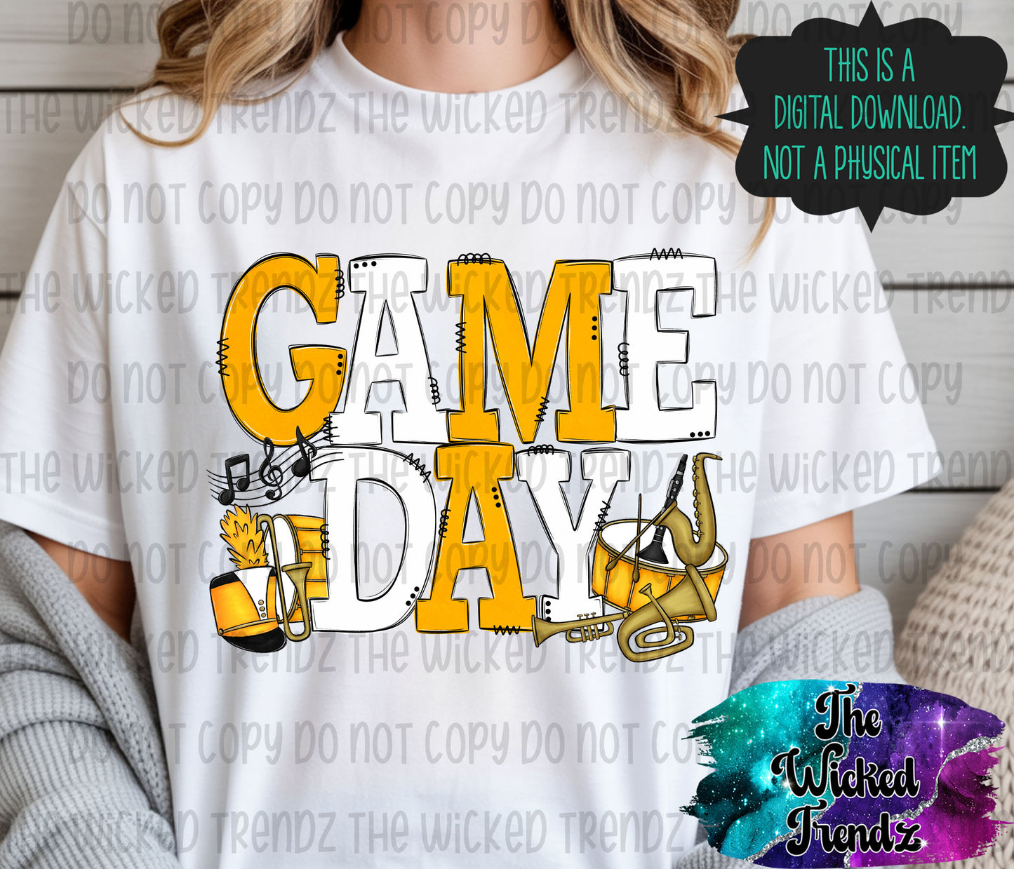 Game Day Marching Band Yellow and White School Colors Digital Design