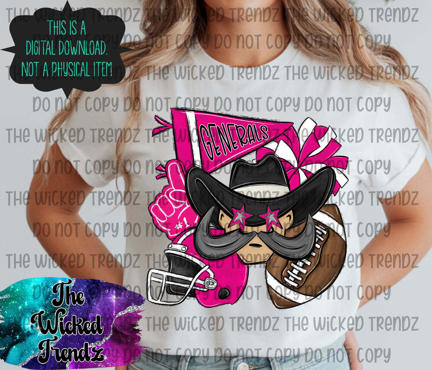Generals Pink Out Football Cheer Mascot Digital Design October Awareness