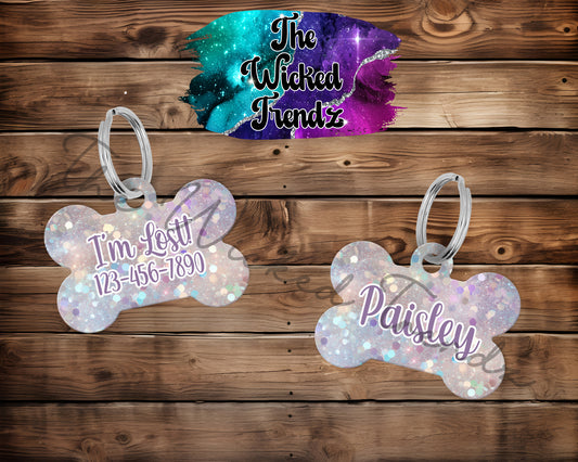 Pastel Glitter Sparkle Pink Purple New Puppy Pet ID Dog Tag Personalized Custom Dog Name Phone Number