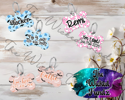 Halloween Fall Pumpkins Ghosts New Puppy Pet ID Dog Tag Personalized Custom Dog Name Phone Number