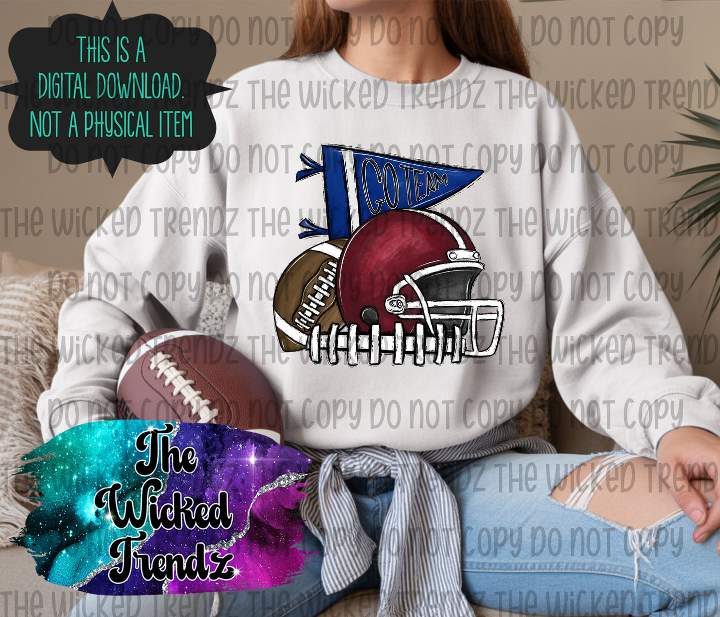 Navy Blue and Maroon Football Cheer Team Digital Design