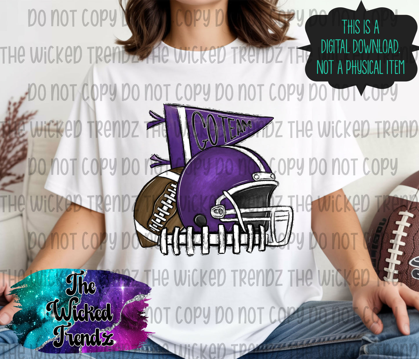 Purple Football Cheer Team Digital Design