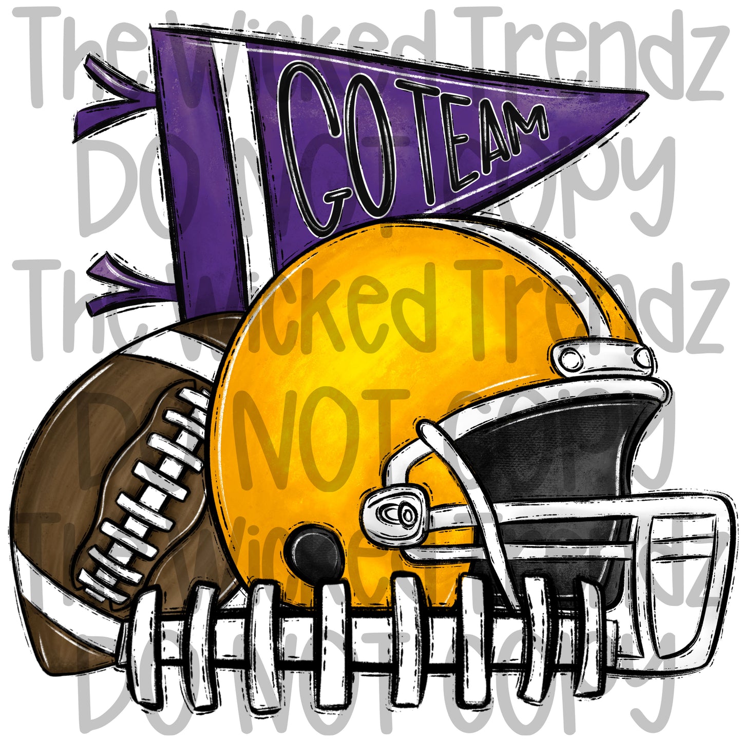 Purple and Yellow Gold Football Cheer Team Digital Design